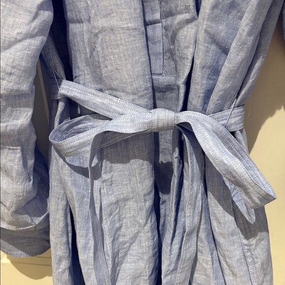 J Crew Sold Out Cabana Linen Dress Elegant Blue Full Slip Pockets XL - Picture 4 of 11